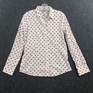 Brooks Brothers Red Fleece Shirt Women's 8 White Fish Print Button Up Nautical